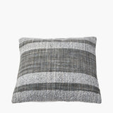 Indoor Outdoor Steel Grey & White Stripe Design Scatter Cushion in a woven textured fabric with horizontal grey and white stripes, shown against a plain white background.