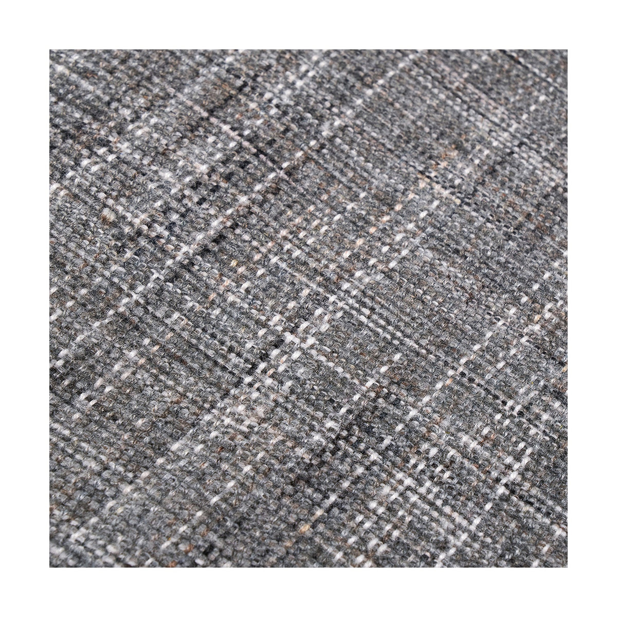 Close-up of the Indoor Outdoor Steel Grey & White Stripe Design Rug, 230 x 160cm, showing a woven flecked texture in grey, white and black tones.