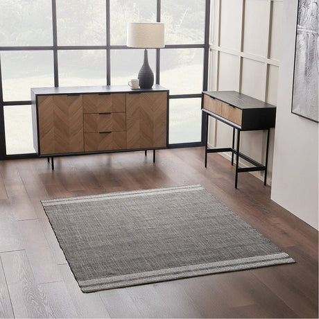 Indoor Outdoor Steel Grey & White Stripe Design Rug - 230 x 160cm