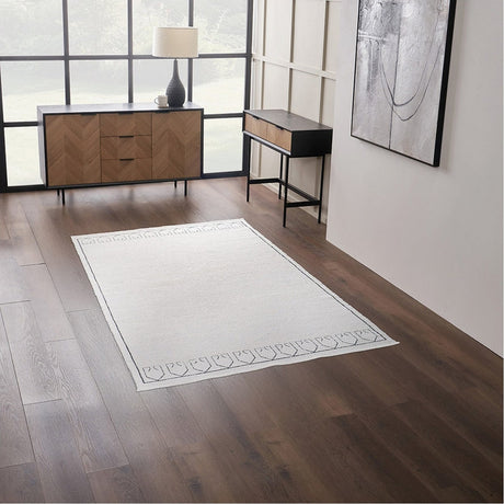 Indoor Outdoor White & Black Greek Key Design Rug - 230 x 160cm