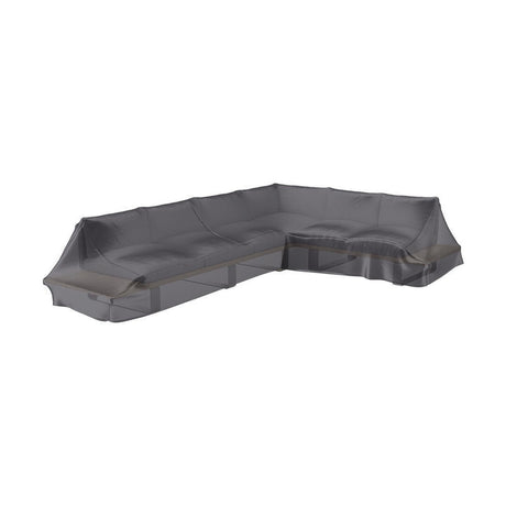 Platform Aerocover Left Hand, an anthracite polyester L-shaped corner sofa cover shown fitted over garden furniture on a plain white background.