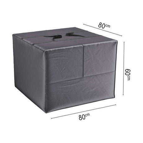 Cushion Bag Aerocover garden storage box in anthracite fabric, cube-shaped with top carry handles, shown on a white background with 80 x 80 x 60cm dimensions marked.