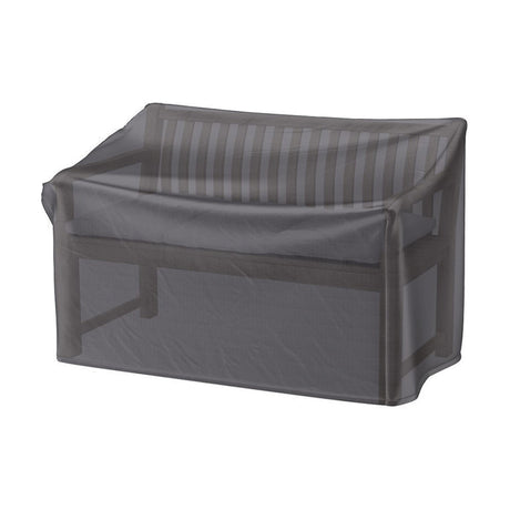 Garden furniture bench Aerocover, 160 x 75cm, in anthracite fabric, shown fitted over a two-seater bench on a plain white background.