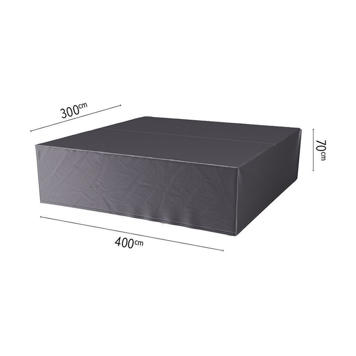 Anthracite fabric outdoor furniture cover, 400 x 300cm with 70cm height, shown on a plain white background with dimension labels.