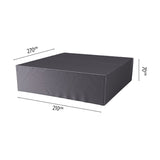 Anthracite fabric garden furniture cover, rectangular box shape with seam detailing, shown on a white background with 270cm, 210cm and 70cm dimensions marked.