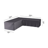 L-shape outdoor furniture cover in anthracite polyester, fitted with dimensions 220 x 220 x 90cm and 70cm height, shown on a plain white background.