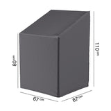 Anthracite fabric stackable chair Aerocover with sloped top, 67 x 67cm base, shown on a plain white background with 80/110cm height markers.