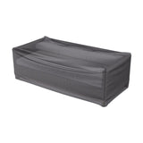 Bench Aerocover 250 x 100cm outdoor furniture cover in anthracite fabric, fitted over a rattan bench with visible cushions, shown on a plain white background.