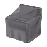 High Back Lounge Chair Aerocover in anthracite fabric, shown fitted over a chair outline with visible seams and drawstring hem, on a plain white background.