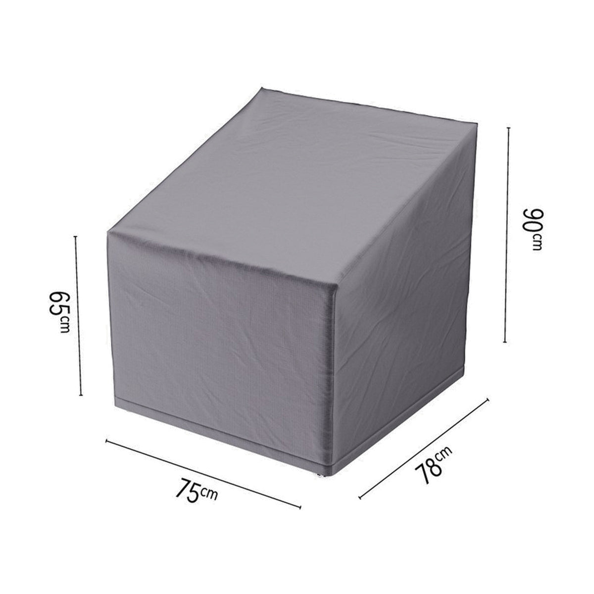 High Back Lounge Chair Aerocover, an anthracite fabric garden furniture cover, 90cm back, 78cm x 75cm base, shown on a plain white background with dimension labels.