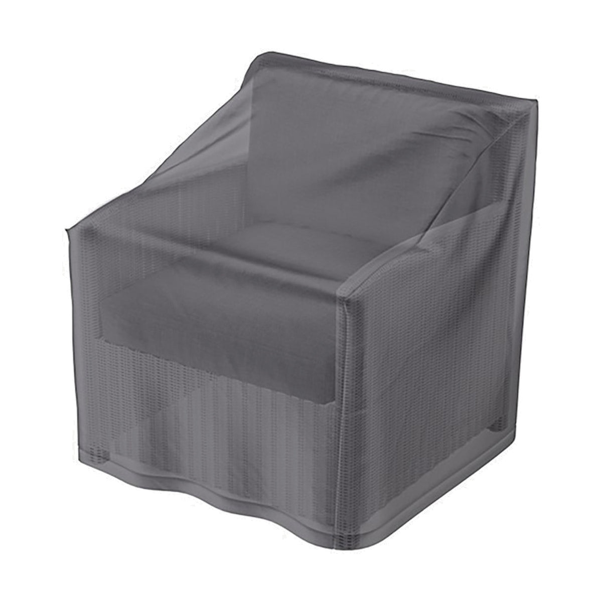 High Back Lounge Chair Aerocover in anthracite fabric, fitted over a chair shape with elasticated hem, shown on a plain white background.