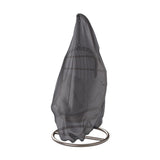 Hanging Chair Aerocover in anthracite fabric, 100 x 100cm, draped over an egg chair on a metal base with a chain fastening, shown on a plain white background.