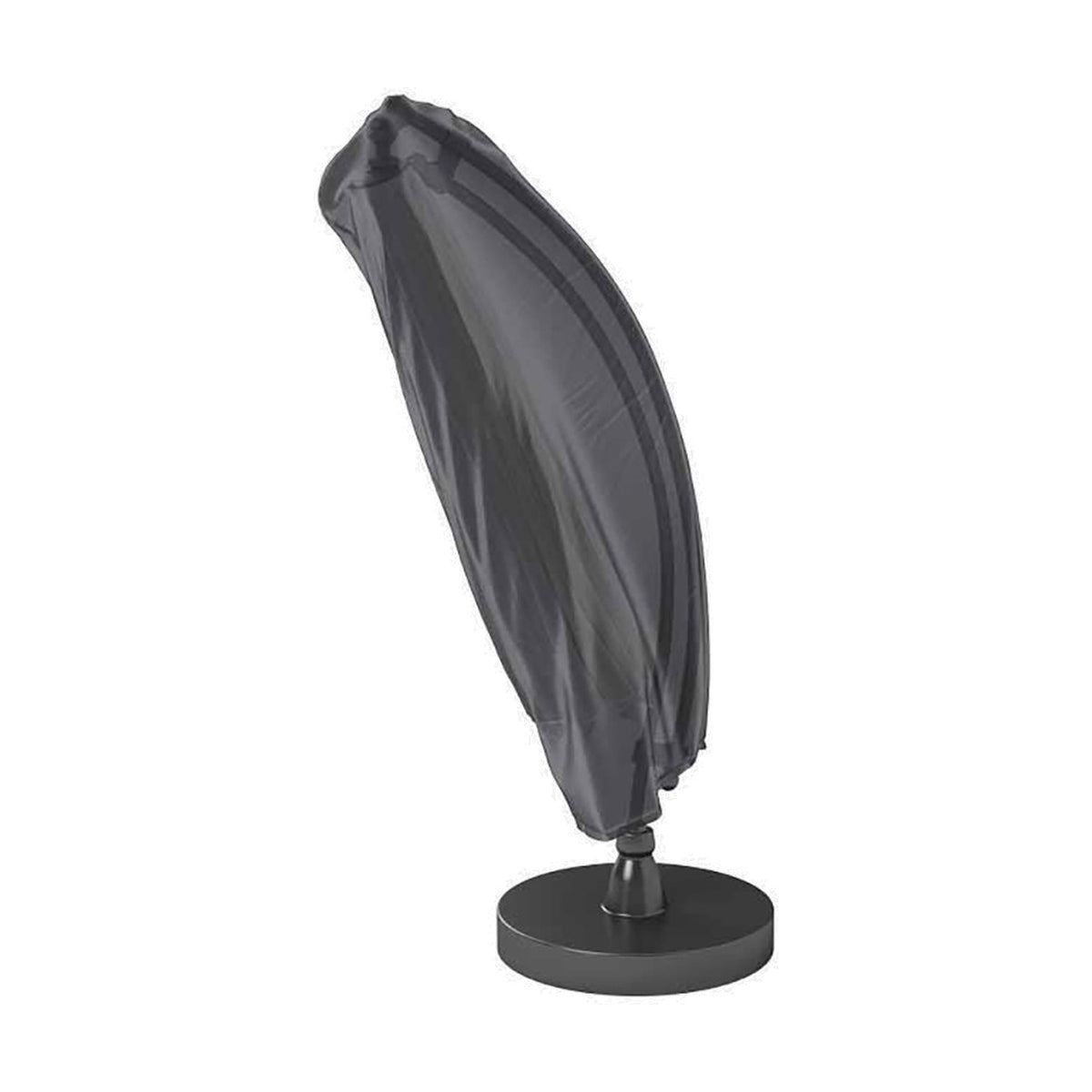 Cantilever parasol Aerocover 240 x 68 x 68cm in anthracite fabric, shown fitted over a folded cantilever parasol on its round base, plain white background.