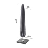 Anthracite parasol Aerocover, 215 x 30/40 x 40cm, tapered fabric shape on a mounted parasol stand with elastic base hem, shown against a plain white background.