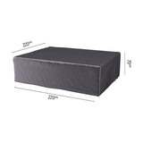 Outdoor seating set Aerocover, 220 x 220cm, in anthracite fabric with piped edges, shown on a plain white background with dimension guides.