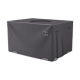Firetable Aerocover in anthracite fabric, 84 x 64cm, fitted over a rectangular fire table with a central opening and control panel cutout, shown on a plain white background.