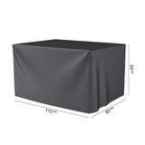 Firetable Aerocover in anthracite fabric, 112 x 82cm, shown fitted over a rectangular firetable with dimension labels, on a plain white background.