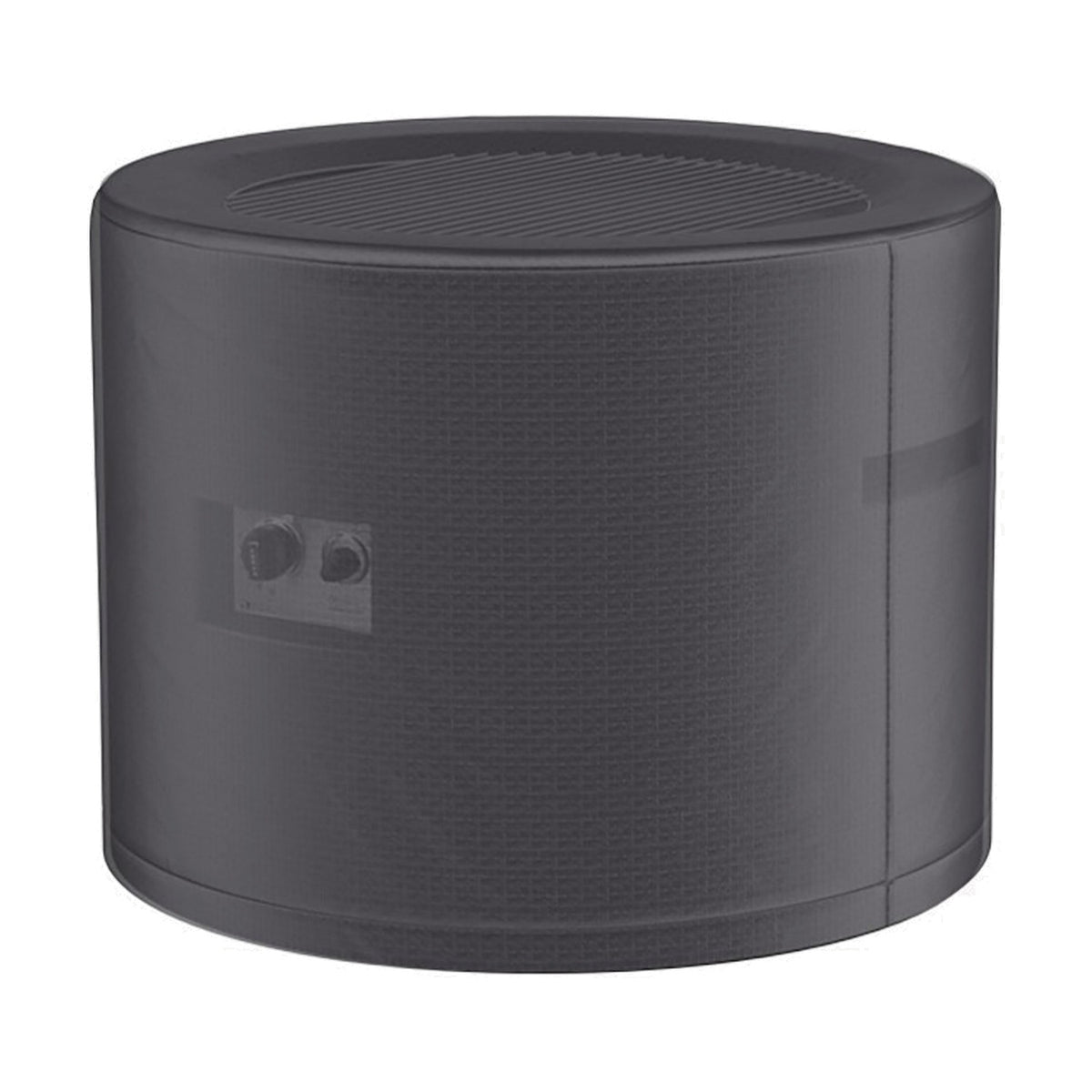 Round anthracite fabric firetable Aerocover, 72 x 72cm, with side vents and ribbed top panel, shown on a plain white background.