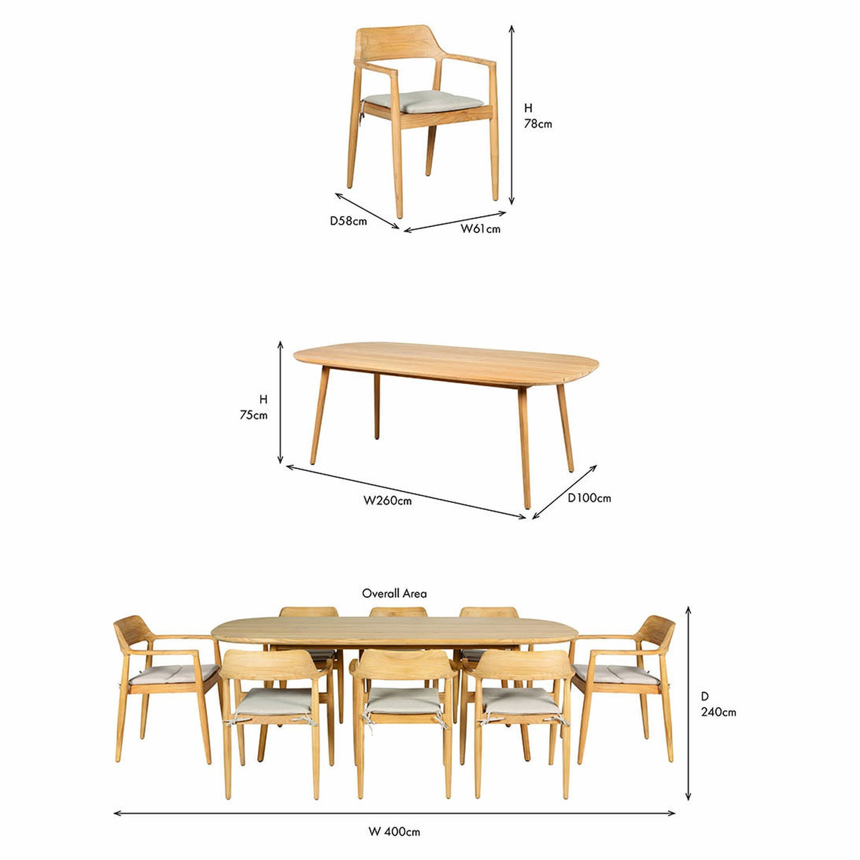 Salita Outdoor 8 Seater Dining Set - 78cm