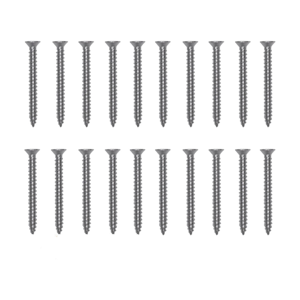 Set of 20 INOX countersunk screws, 4cm long, arranged in two rows on a plain white background.
