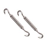 Pair of stainless steel turnbuckle mounting sets, 26cm, with hook ends and threaded barrel bodies, shown on a plain white background.