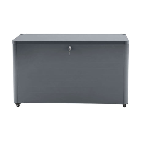 Rhode Island Small Galvanised Steel Cushion Box in anthracite, 78cm garden storage box with lockable lid and castor wheels, shown on a plain white background.