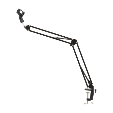 Citronic SMS001 Studio Swivel Microphone Boom Arm in matt black with desk clamp, spring-tensioned articulated arm and mic clip, on a white background.