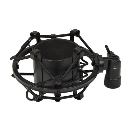 Citronic SMH50 black metal spider shock mount with sprung cradle and angle-adjustable 5/8" thread pivot, shown on a plain white background.