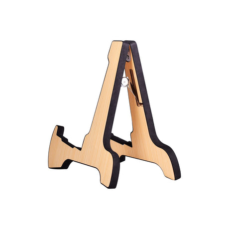 Chord SSTAND-LW folding guitar stand in light wood plywood with black foam-lined edges, shown open in an A-frame shape on a plain white background.