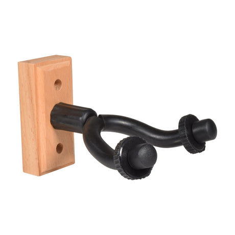 Chord GWB-3 wall mount guitar hanger with rectangular wooden base and black soft-grip neck cradle, shown on a plain white background.
