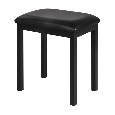 NU-X Piano Bench by AVSL with a padded black upholstered seat on a matt black metal frame, shown against a plain white background.
