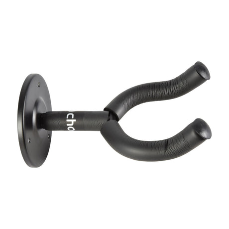 Chord GWB1 padded wall mount guitar hanger with matte black round wall plate and padded twin forks, shown against a plain white background.