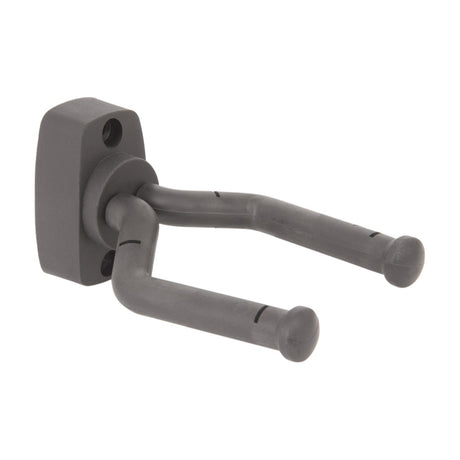 Chord GWB2 Pivoting Guitar Wall Hanger in matte black ABS with rubber-sleeved cradle arms and two-screw mounting base, shown on a white background.