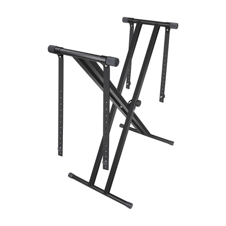 NU-X NPX-10 double-X braced adjustable keyboard stand in matte black with height-adjustable arms and rubber-capped feet, shown on a white background.