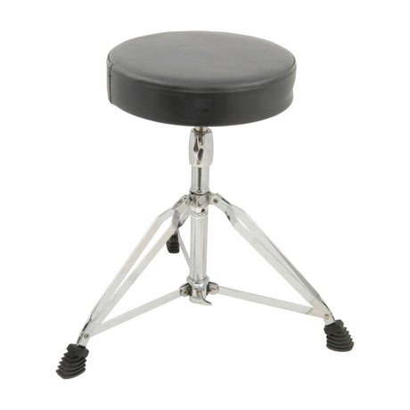 Chord CDT-2 Heavy Duty Drum Throne with round black vinyl padded seat, chrome screw-adjust column, and folding double-braced tripod base on white.