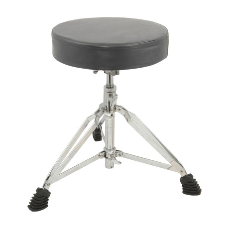 Chord CDT-3 heavy duty drum throne with round black vinyl padded seat on a chrome double-braced folding tripod base, shown on a plain white background.