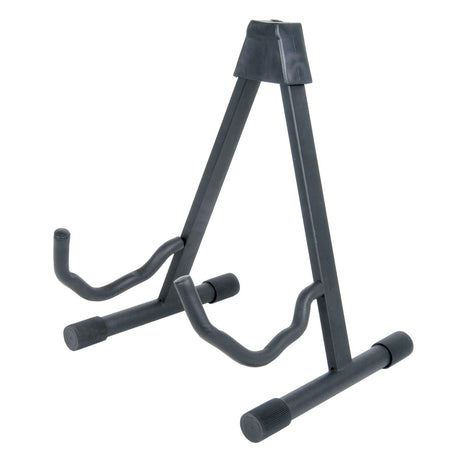 The Chord A-Frame Guitar Stand boasts rubberized supports and feet, with a sturdy triangular design perfect for holding both acoustic and electric guitars. Its padded arms ensure your instrument is free from scratches while offering secure and reliable support.