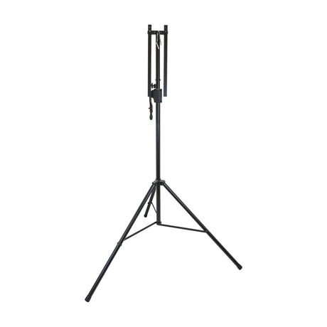 Citronic heavy duty black metal lighting stand with folded T-bar, winch mechanism and tripod base, shown on a plain white background.