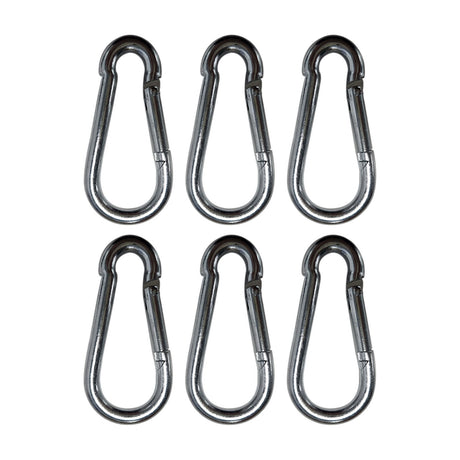 Citronic CARABINER-6 pack of six zinc-plated steel spring carabiners with snap gates, arranged in two rows on a plain white background.