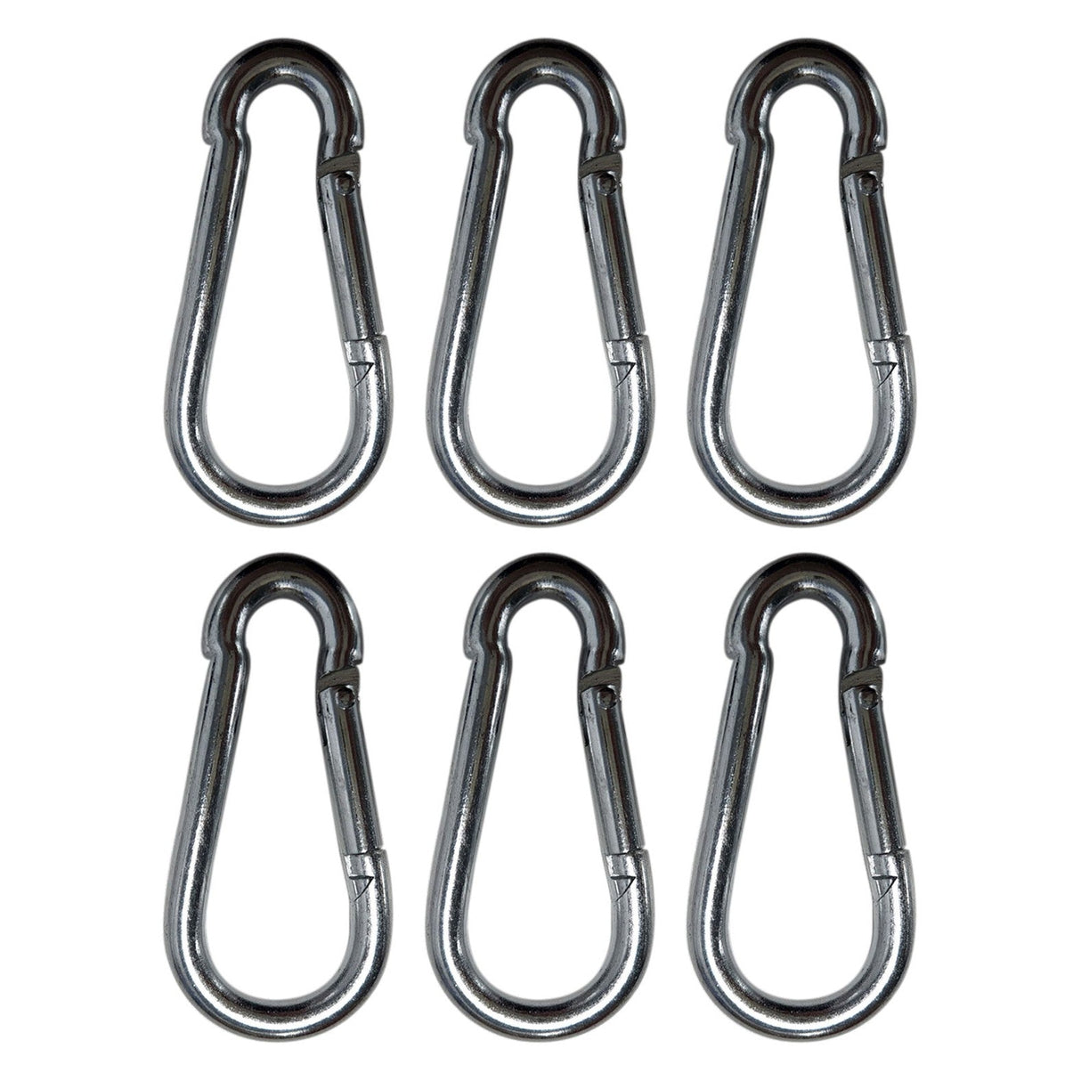 A set of six Citronic zinc-plated steel carabiners is displayed in two rows of three against a white background.