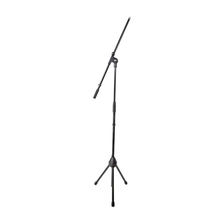 Chord boom microphone stand by AVSL with matte black finish, extended boom arm, telescopic centre column, and foldable tripod base on a white background.