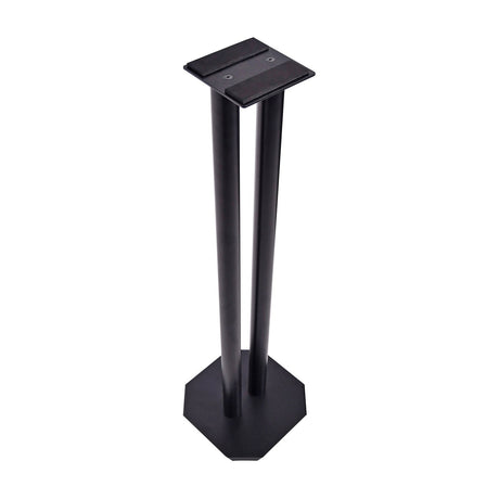 QTX Steel Studio Monitor Stand 80cm in matt black, with square top plate, twin steel columns and hexagonal weighted base, shown on a white background.