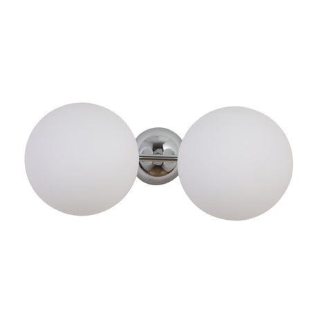 The Vetra 2 Light Opal Glass Wall/Semi-Flush Ceiling Light in Grey features two round opal glass globes on a central base, shown from the front against a plain white background.
