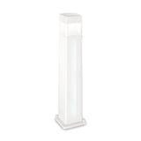 The Fluxen Outdoor Bollard Light - White features a tall, rectangular design with a square base and is ideal for outdoor use. Its minimalist style is enhanced by the dimmable GX53 bulb it houses, all showcased on a plain white background.