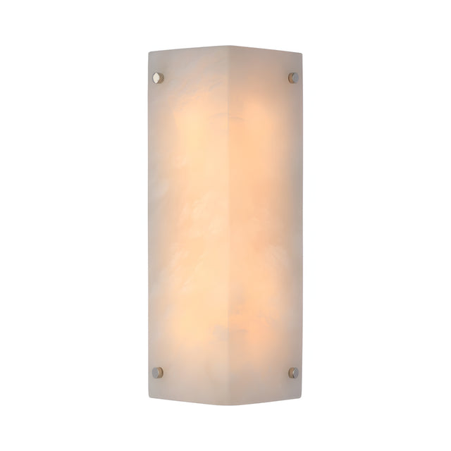The Auralis 1 Light Alabaster Wall Light in soft white features a modern design with a frosted, subtly curved alabaster shade and four metal mounts, creating a warm, sculptural glow ideal for contemporary spaces.