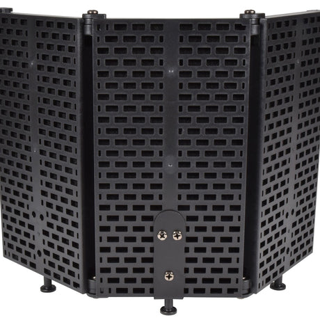Citronic MIS-430P three-section foldable microphone isolation screen with perforated thermoplastic panels, central mounting bracket, and small feet.