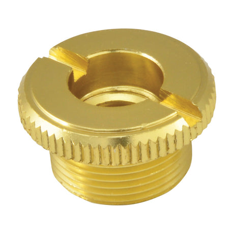 QTX 3/8" to 5/8" microphone thread adaptor by AVSL, a small brass fitting with knurled edge and threaded base, shown on a plain white background.