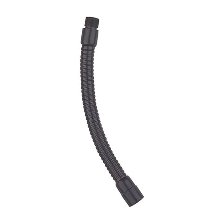 QTX Gooseneck 30cm black metal microphone mount with flexible ribbed arm and threaded connectors at each end, shown on a plain white background.