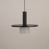 Norevia Cube Alabaster Pendant Light in matte black, featuring a wide disc canopy, slim stem, and square alabaster shade, shown against a plain neutral background.