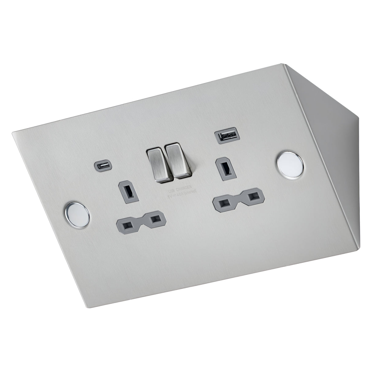 Under Cabinet 13A 2G Socket with Dual USB A+C [5V DC 4.0A shared] - Stainless Steel